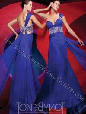 Tony Bowls Size 4 One Shoulder Sheath Flowy Evening Gown